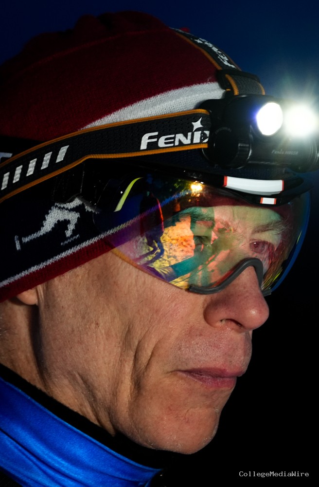 An athlete competing in athletic event sports with goggles and helmet